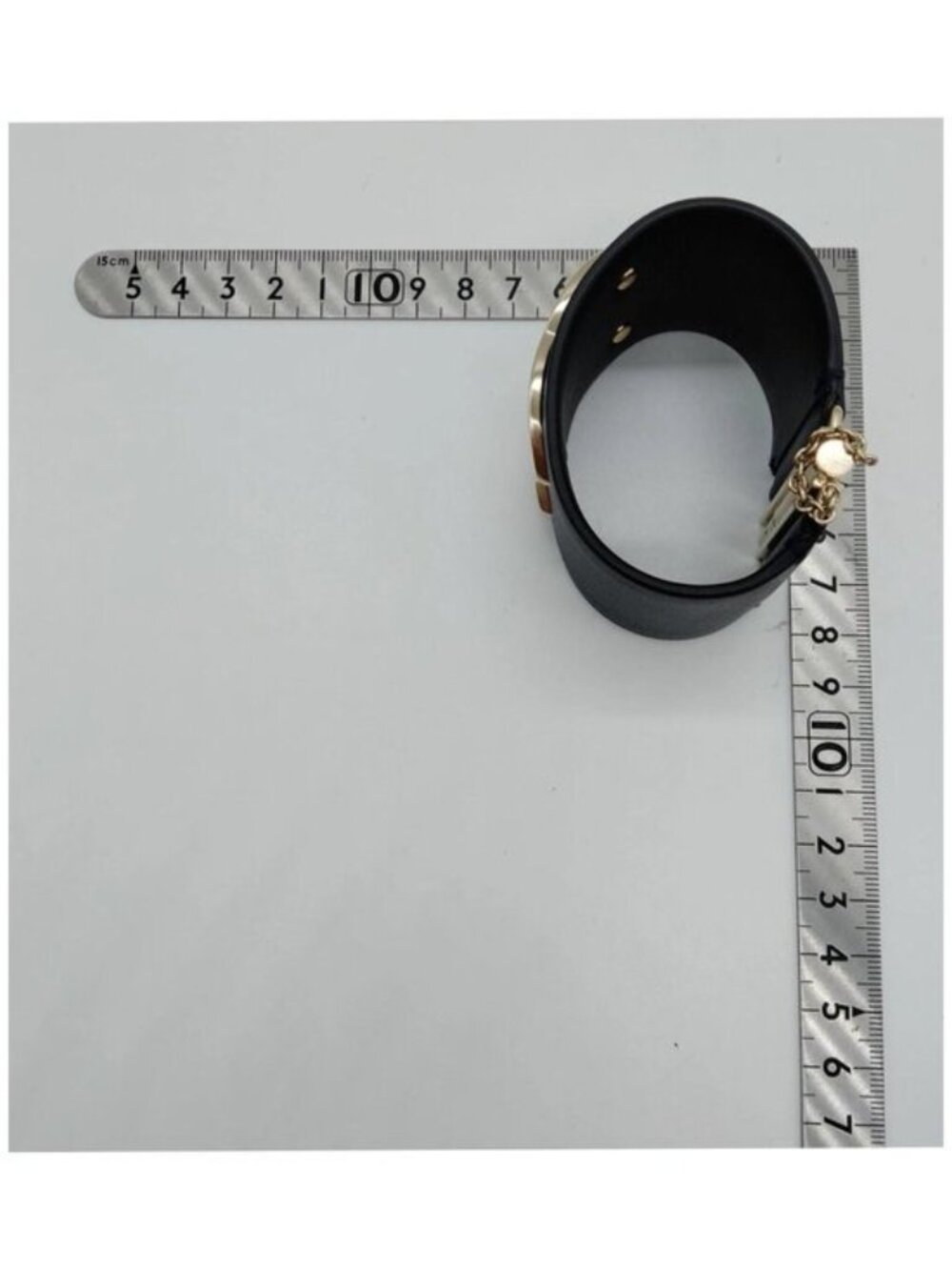 Authentic Chanel Black Leather Gold CC Cuff Bracelet - Picture 6 of 9